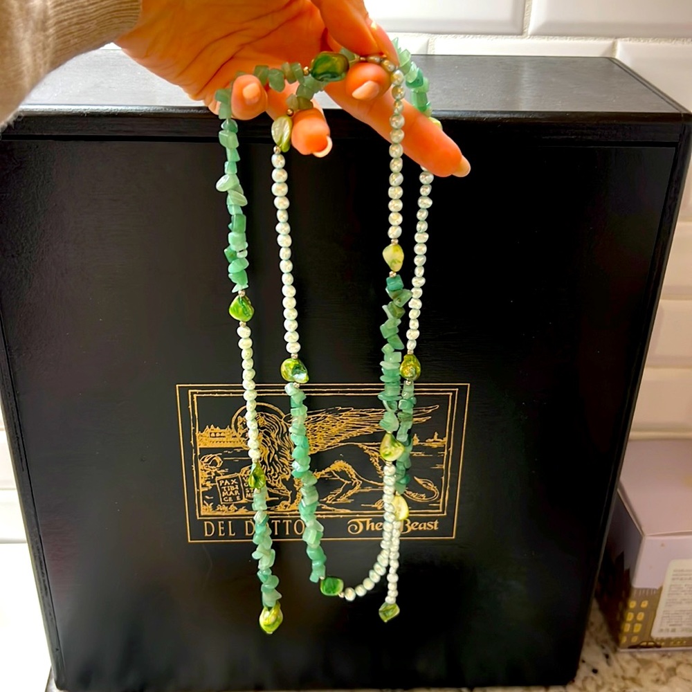 NWT freshwater pearl and crystal long necklace